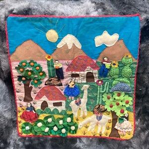 VTG Peruvian Arpillera 3D folk art applique embroidery wall art
